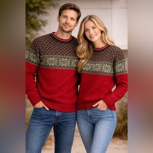 Unlimited QUEST Vintage men’s wool snowflake long sleeves pullover sweater